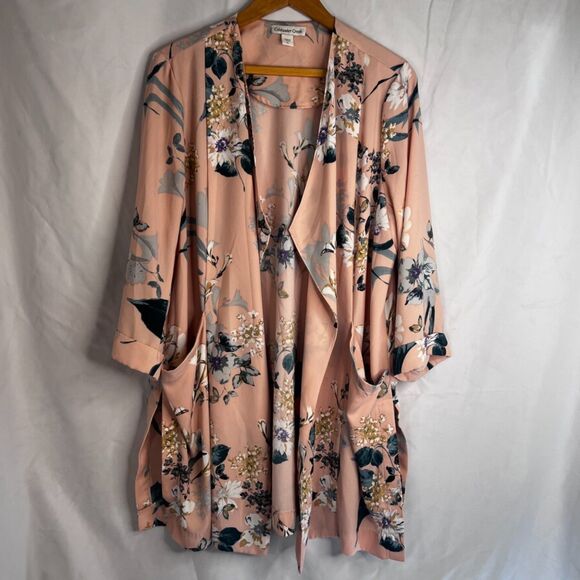 Coldwater Creek Floral Print Open Front Kimono Cardigan Pink Size PL Cottage - Picture 10 of 10